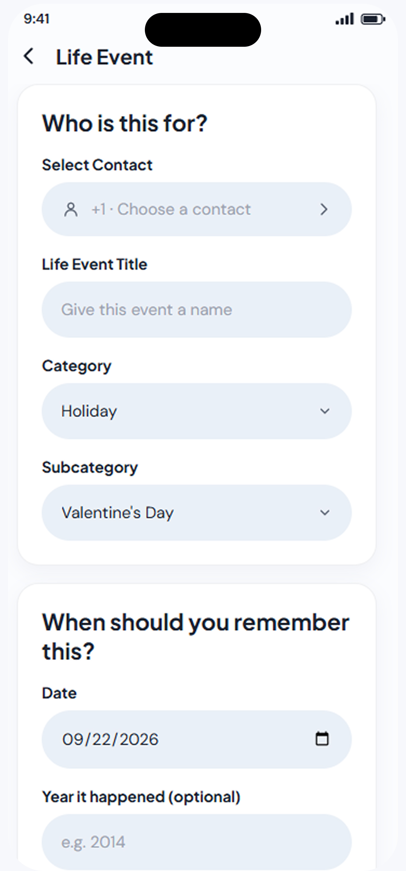 Creating a life event form.